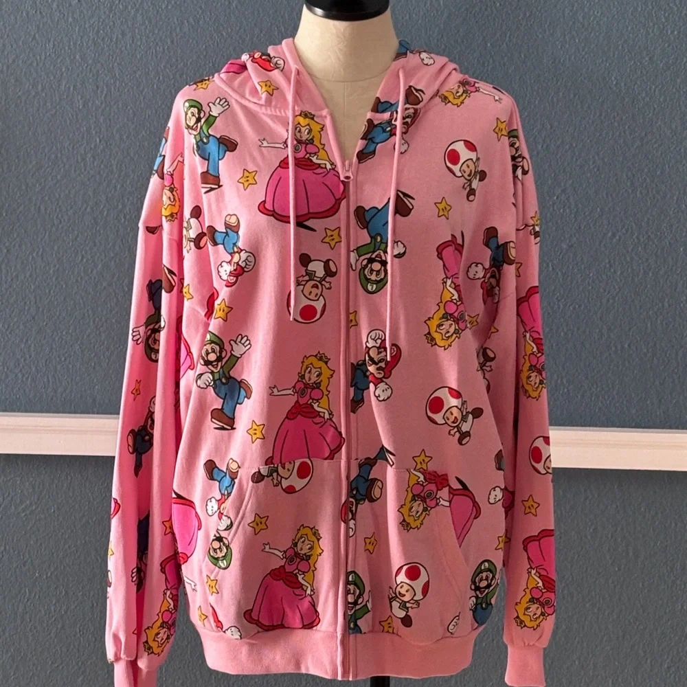 Super Mario Brothers Characters Allover Print Women’s Hoodie Size Medium NWT - Picture 2 of 7